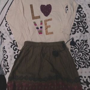 Pink Chicken Shirt and Embroidered Skirt